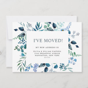 Watercolor Eucalyptus Blue Roses Floral Moving Announcement