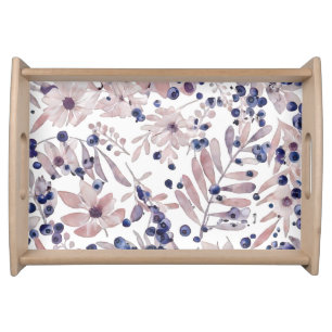 Watercolor Eucalyptus Blueberry Botanical Art Love Serving Tray