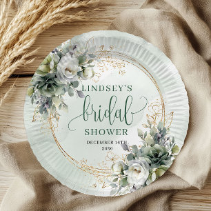 Watercolor Eucalyptus Boho Bridal Shower Paper   Plates