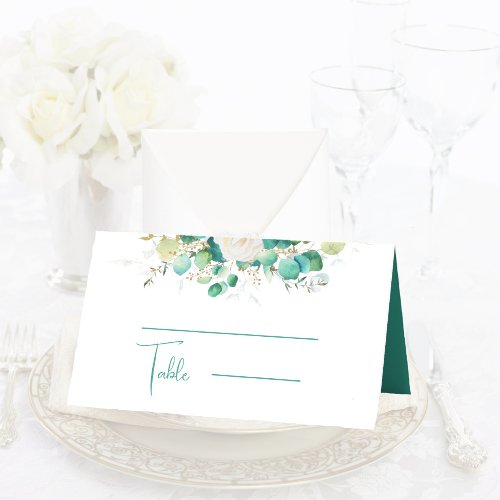 Watercolor Eucalyptus Boho Foilage Emerald Green Place Card