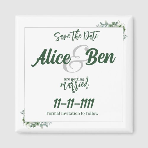 Watercolor Eucalyptus Border Save the Date Magnet