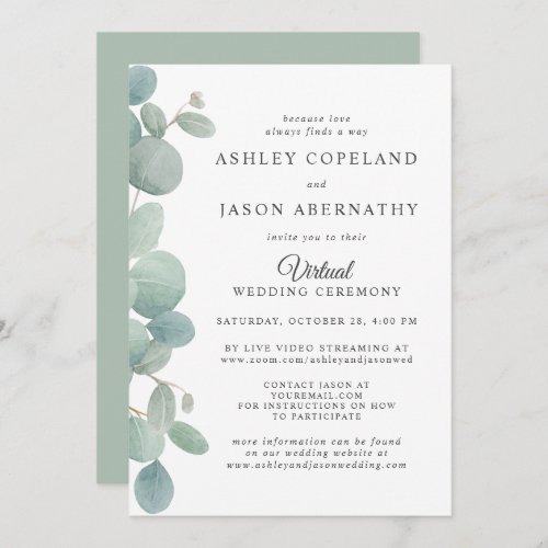 Watercolor Eucalyptus Border Virtual Wedding Invitation