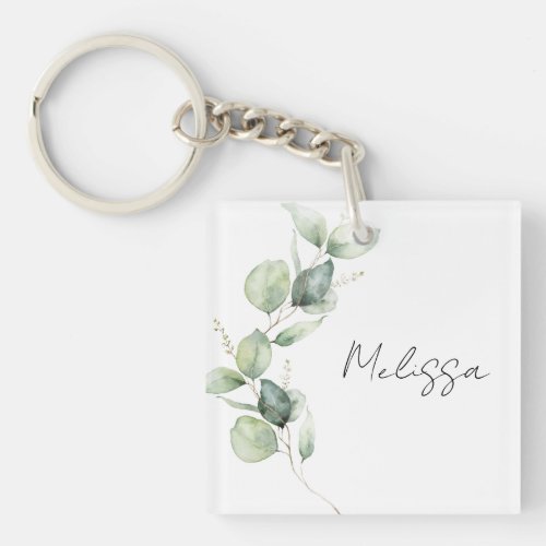 Watercolor Eucalyptus Botanical Custom Keychain