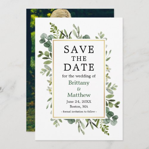 Watercolor Eucalyptus Botanical Greenery Photo Save The Date