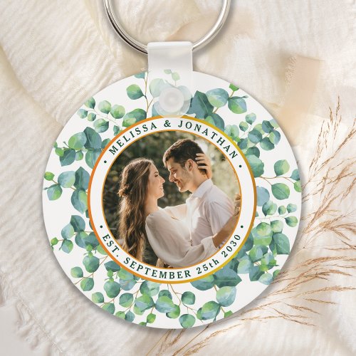 Watercolor Eucalyptus Botanical Photo Wedding  Keychain