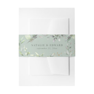Watercolor eucalyptus botanical sage green invitation belly band