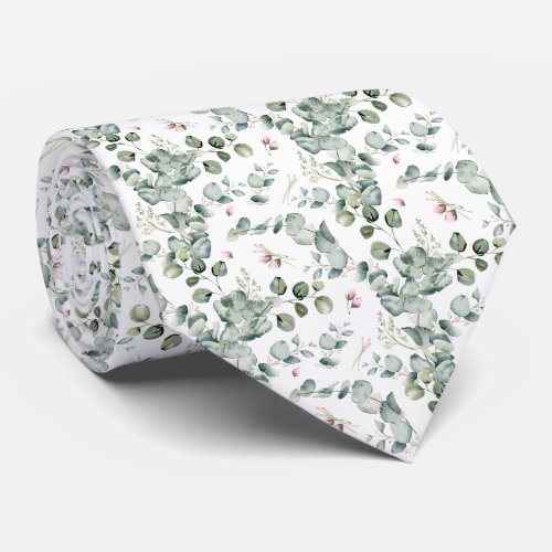 Watercolor Eucalyptus Botanical Seamless Pattern Neck Tie