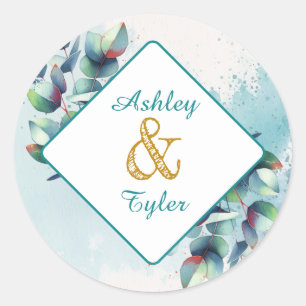 Watercolor Eucalyptus Botanical Wedding Classic Round Sticker