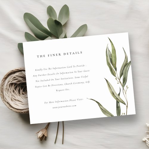 Watercolor Eucalyptus Botanical Wedding Details Enclosure Card