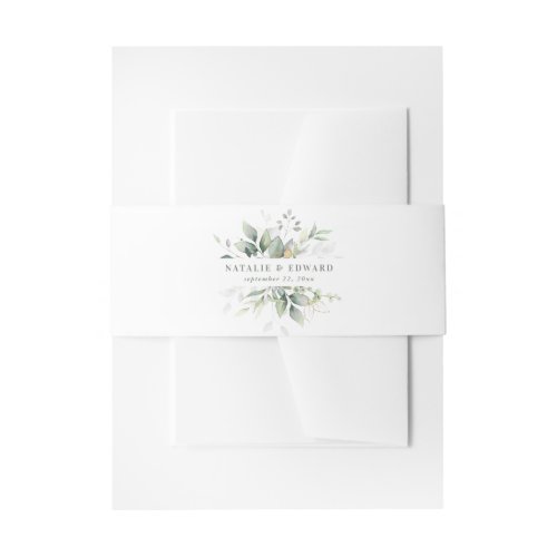 Watercolor eucalyptus botanical wedding invitation belly band