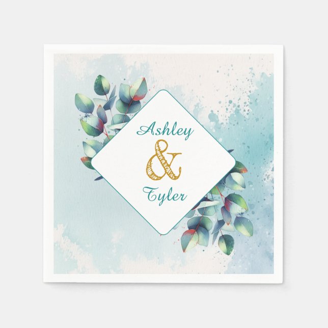 Watercolor Eucalyptus Botanical Wedding   Napkins (Front)