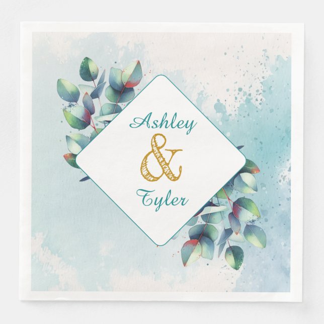 Watercolor Eucalyptus Botanical Wedding   Paper Dinner Napkins (Front)