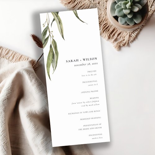 Watercolor Eucalyptus Botanical Wedding Program