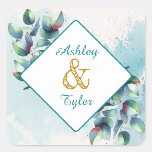 Watercolor Eucalyptus Botanical Wedding   Square Sticker