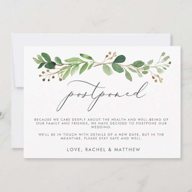 Watercolor Eucalyptus Bough Postponed Wedding Announcement