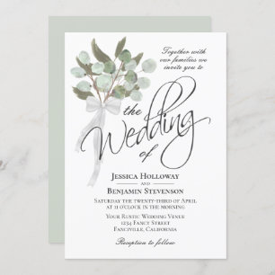 Watercolor Eucalyptus Bouquet Rustic Boho Wedding Invitation
