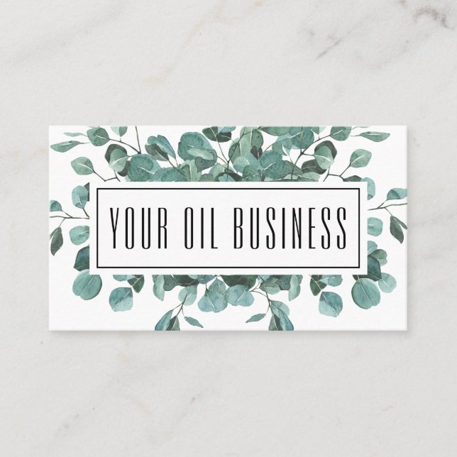 Watercolor Eucalyptus Branches Essential Oil Business Card (Front)