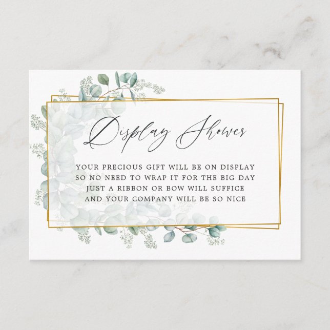 Watercolor Eucalyptus Bridal Shower Display Shower Enclosure Card (Front)
