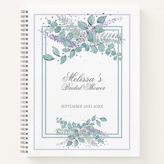 Watercolor Eucalyptus Bridal Shower Guest Gift Notebook (Front)