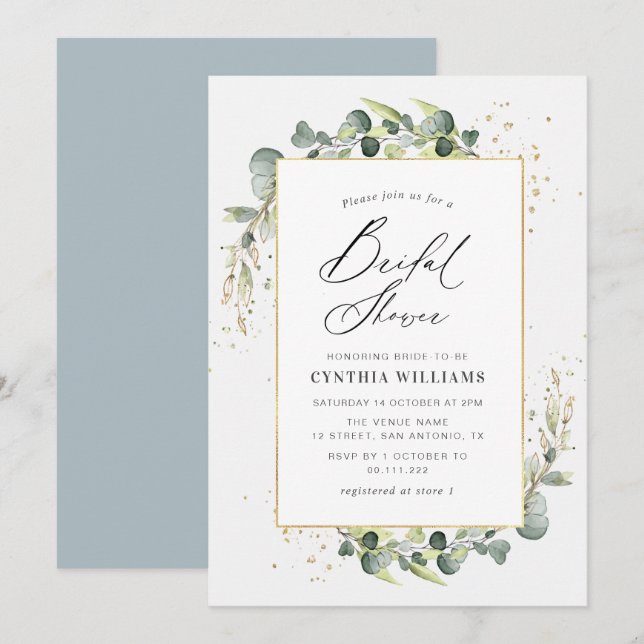 watercolor eucalyptus bridal shower  invitation (Front/Back)