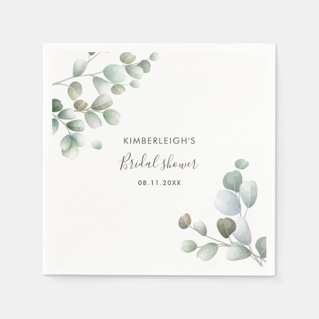Watercolor Eucalyptus Bridal Shower Paper Napkins (Front)