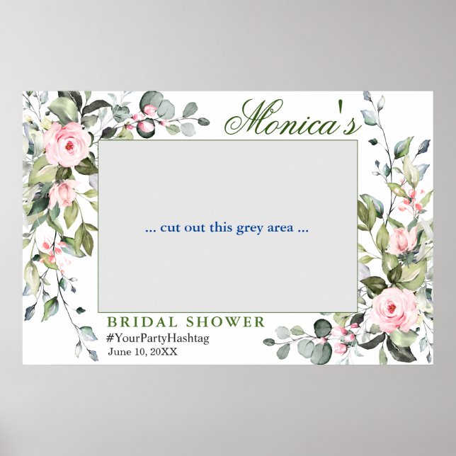 Watercolor Eucalyptus Bridal Shower Photo Frame Poster (Front)