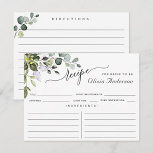 Watercolor Eucalyptus Bridal Shower Recipe Card