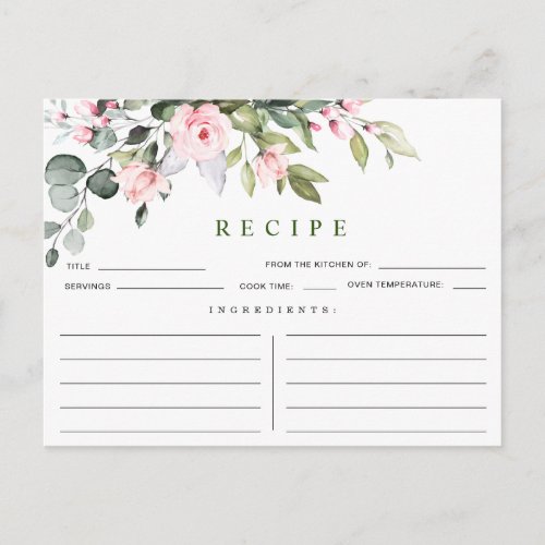 Watercolor Eucalyptus Bridal Shower Recipe Card