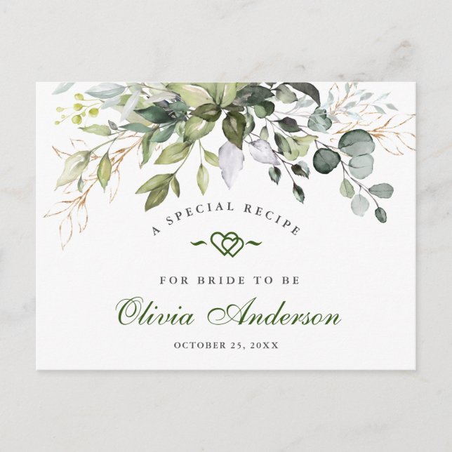 Watercolor Eucalyptus Bridal Shower Recipe Card (Front)