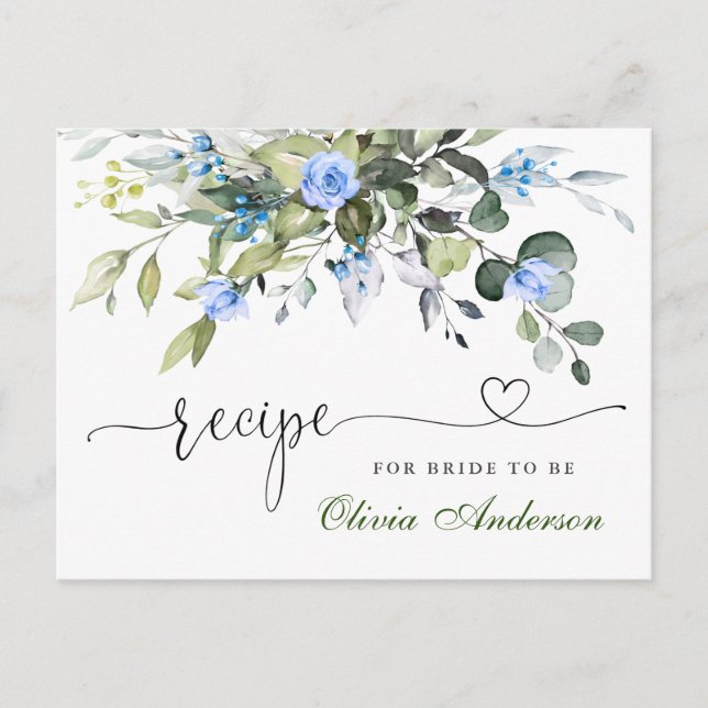 Watercolor Eucalyptus Bridal Shower Recipe Card (Front)