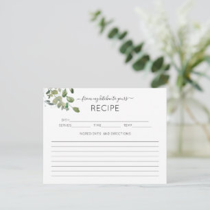 Watercolor Eucalyptus Bridal Shower Recipe Card