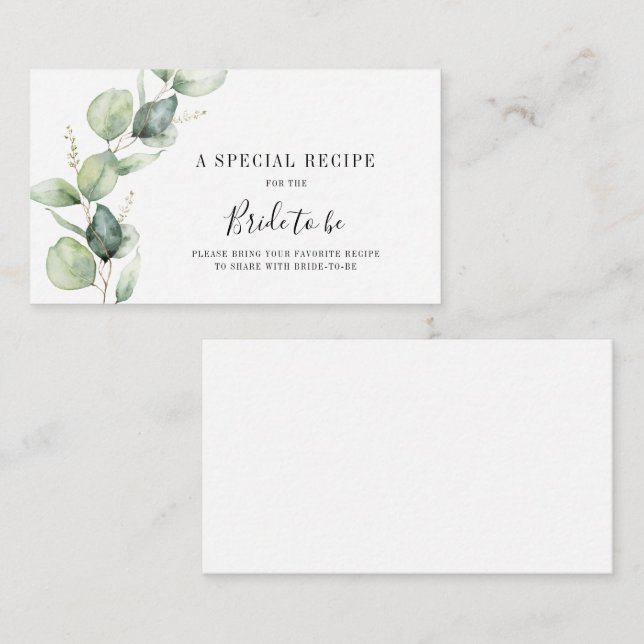 Watercolor Eucalyptus Bridal Shower Recipe Enclosure Card (Front/Back)