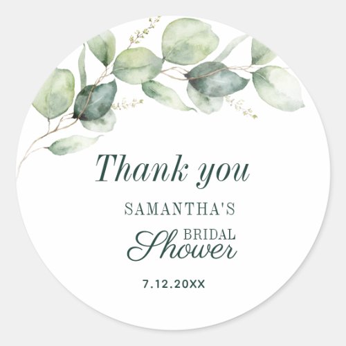 Watercolor Eucalyptus Bridal Shower Thank You Classic Round Sticker