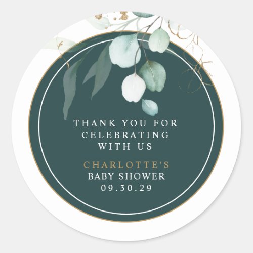 Watercolor Eucalyptus Bridal Shower Thank You  Classic Round Sticker