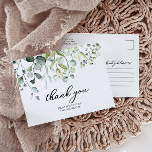 Watercolor Eucalyptus Bridal Shower Thank You Postcard