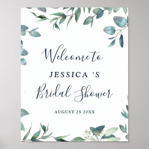Watercolor Eucalyptus Bridal Shower Welcome Poster