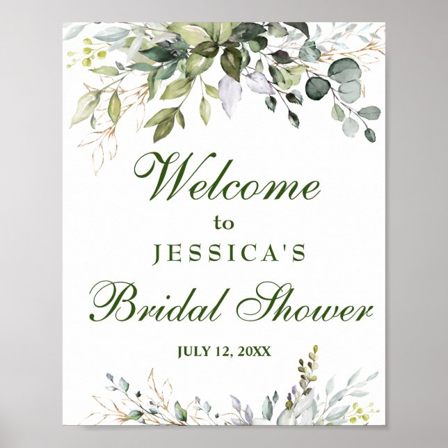 Watercolor Eucalyptus Bridal Shower Welcome Sign (Front)