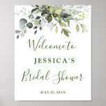 Watercolor Eucalyptus Bridal Shower Welcome Sign<br><div class="desc">Welcome guests to your wedding with  White Roses Floral Greenery Bridal Shower Welcome Poster,  featuring lush watercolor botanical greenery and white flowers,  with "welcome to our happily ever after, " your names,  and wedding date in a chic mix of modern block and hand lettered calligraphy typefaces.</div>