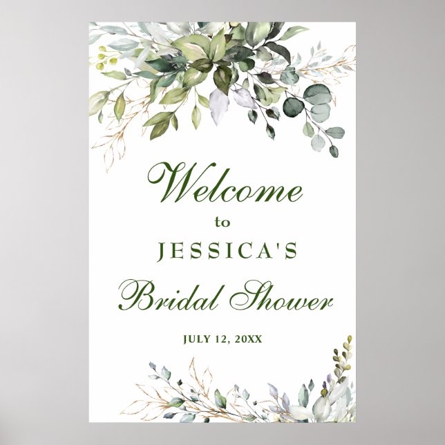 Watercolor Eucalyptus Bridal Shower Welcome Sign (Front)