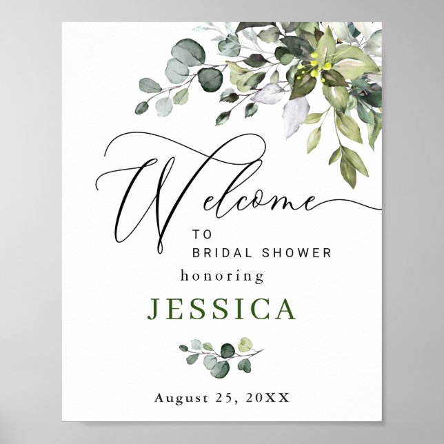 Watercolor Eucalyptus Bridal Shower Welcome Sign (Front)