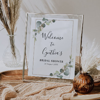 watercolor eucalyptus bridal shower welcome sign