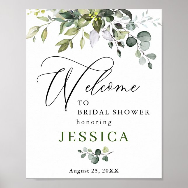 Watercolor Eucalyptus Bridal Shower Welcome Sign (Front)
