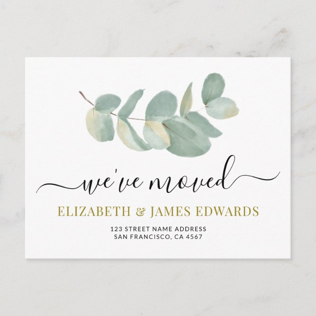 Watercolor Eucalyptus Change of Address Announcement Postcard (Front)