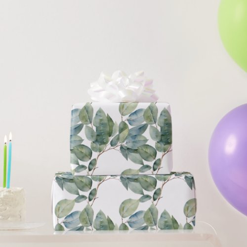 Watercolor eucalyptus delicate soft leaf greenery wrapping paper