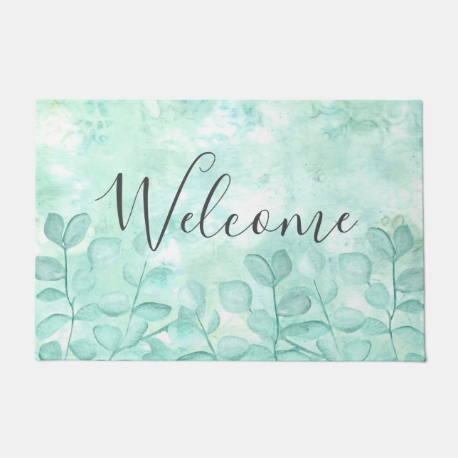 Watercolor Eucalyptus Design  Doormat (Front)