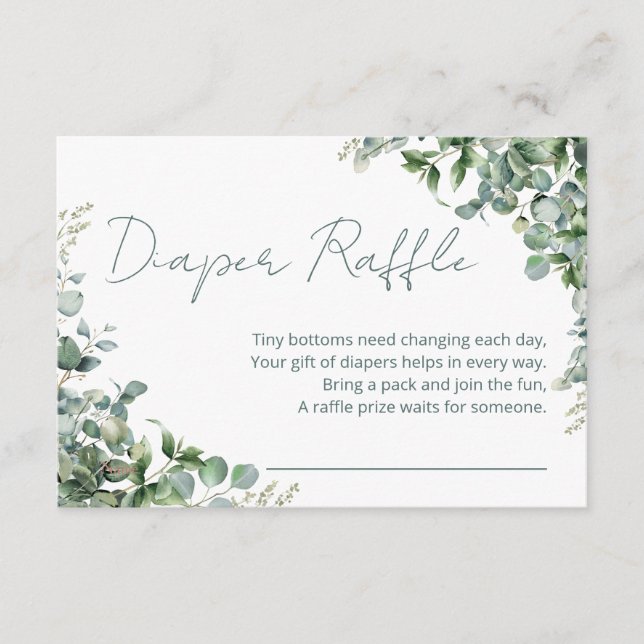 Watercolor Eucalyptus Diaper Raffle Card | Greener (Front)