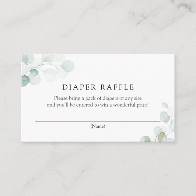 Watercolor Eucalyptus Diaper Raffle Enclosure Card (Front)