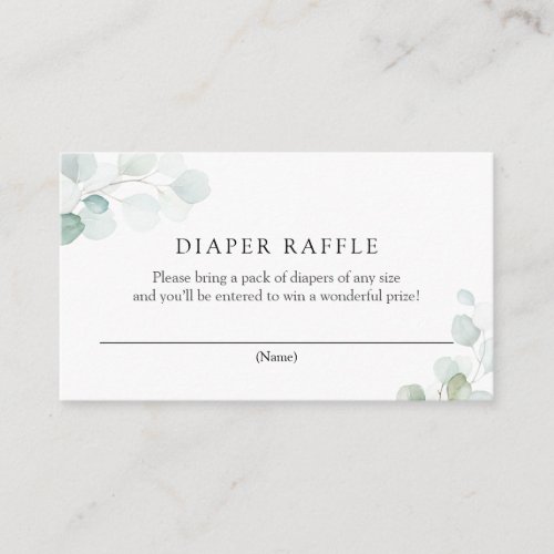 Watercolor Eucalyptus Diaper Raffle Enclosure Card