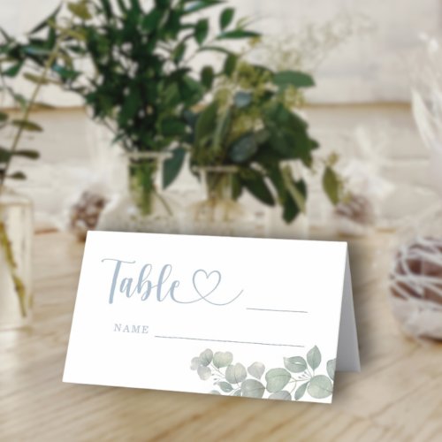 Watercolor Eucalyptus Dusty Blue Wedding Place Card