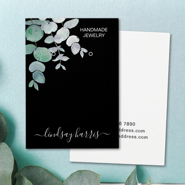 Watercolor Eucalyptus Earrings Black Display Card (Creator Uploaded)